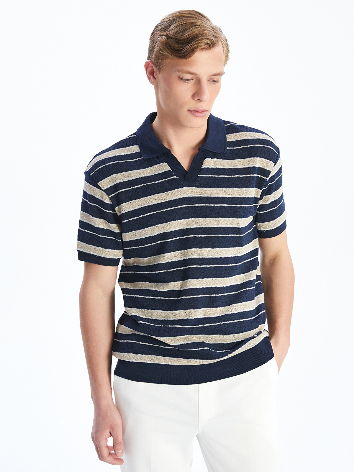 LCW Vision Lacivert Polo Yaka Çizgili Erkek Tişört - S5O182Z8-LGS