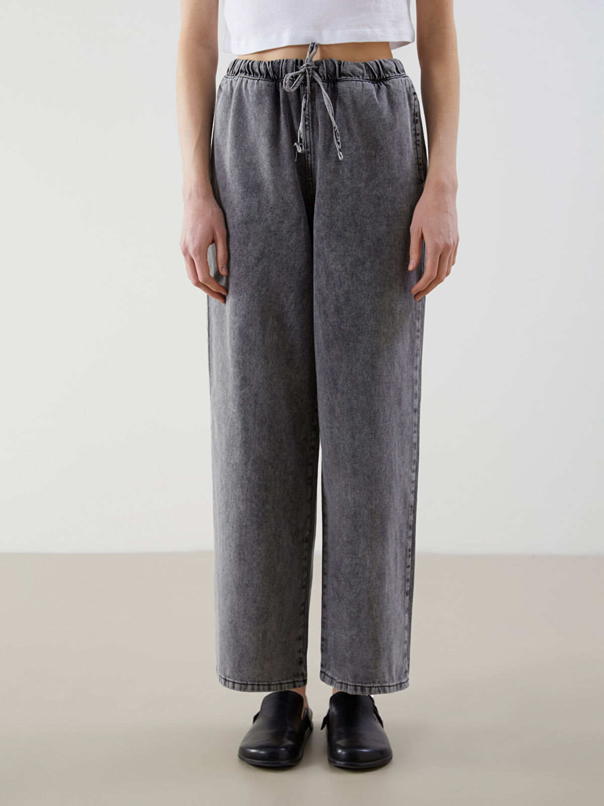 Natuvera Beli Lastikli Wideleg Kadın Jean Pantolon - S5O185Z8-J0F