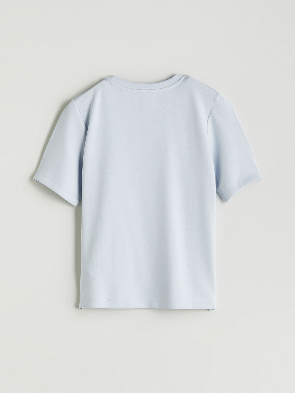 LCW Vision Mavi Bisiklet Yaka Nakışlı Kadın Tişört - S5O215Z8-FVV