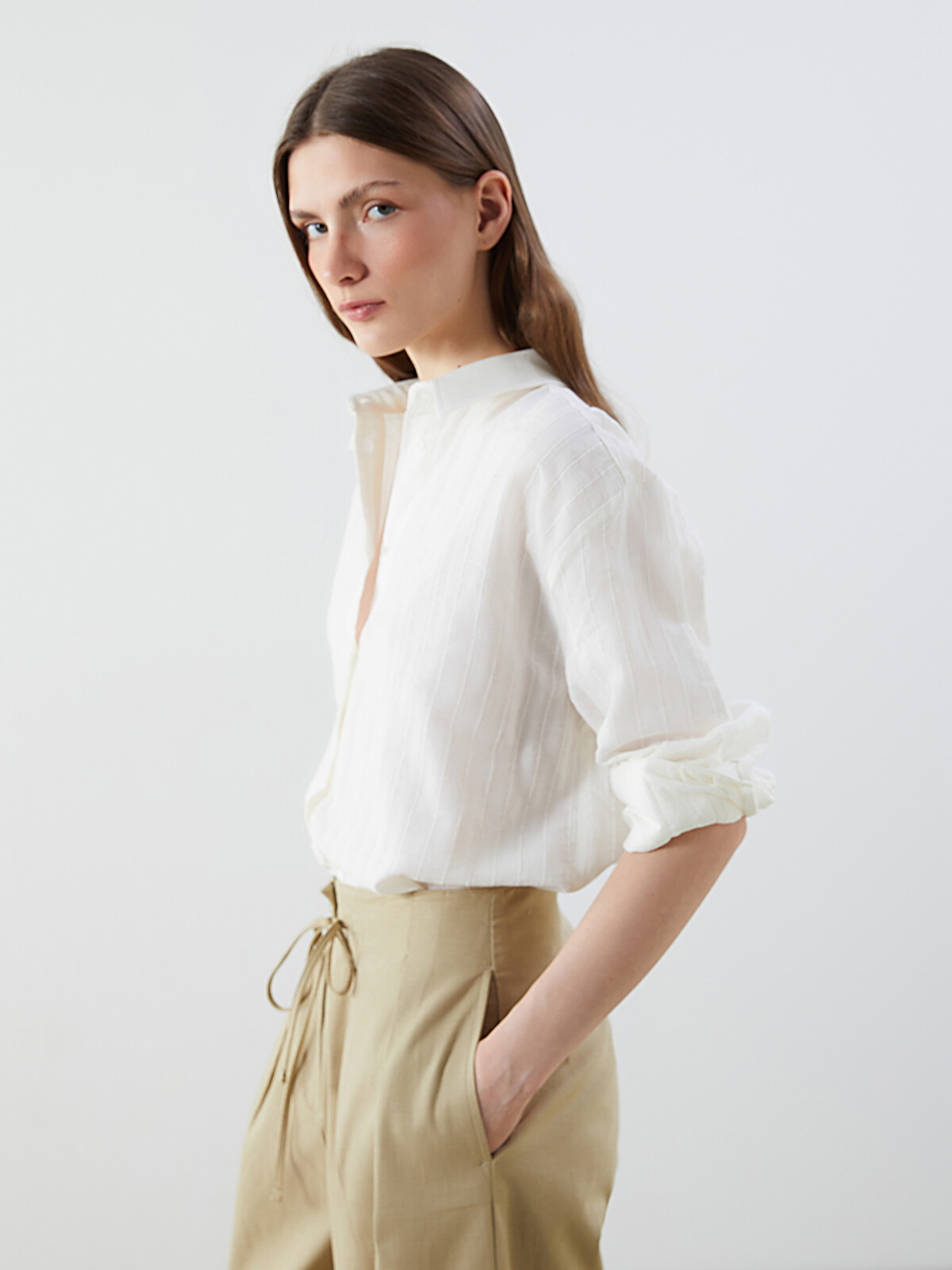 LCW Vision Textured Oversize Women's Shirt - S5O526Z8-R9J | LC Waikiki