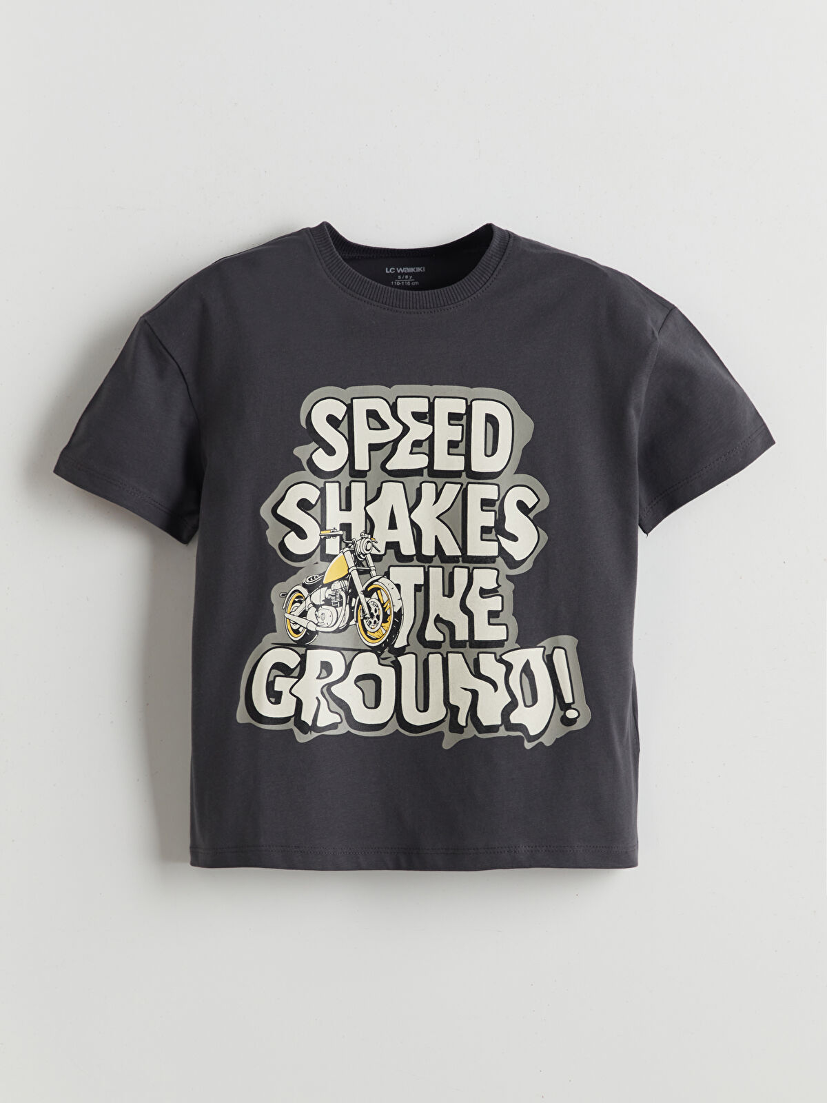 LCW Kids Antrasit Bisiklet Yaka Baskılı Erkek Çocuk Tişört