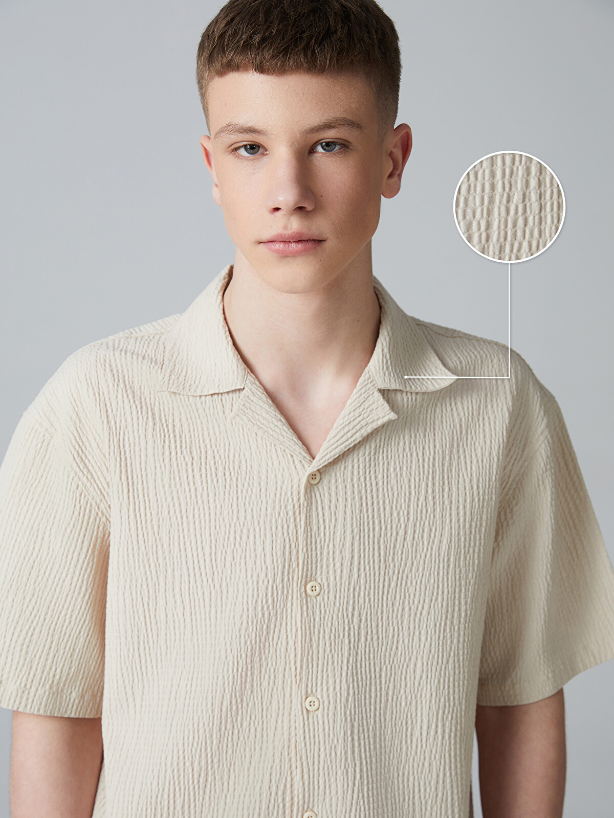 LCW Teen Short Sleeve Textured Young Men's Shirt - S5O977Z4-FDJ