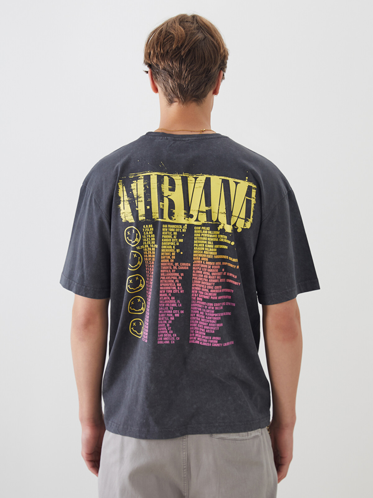 XSIDE Antrasit Bisiklet Yaka Nirvana Lisanlı Erkek Tişört