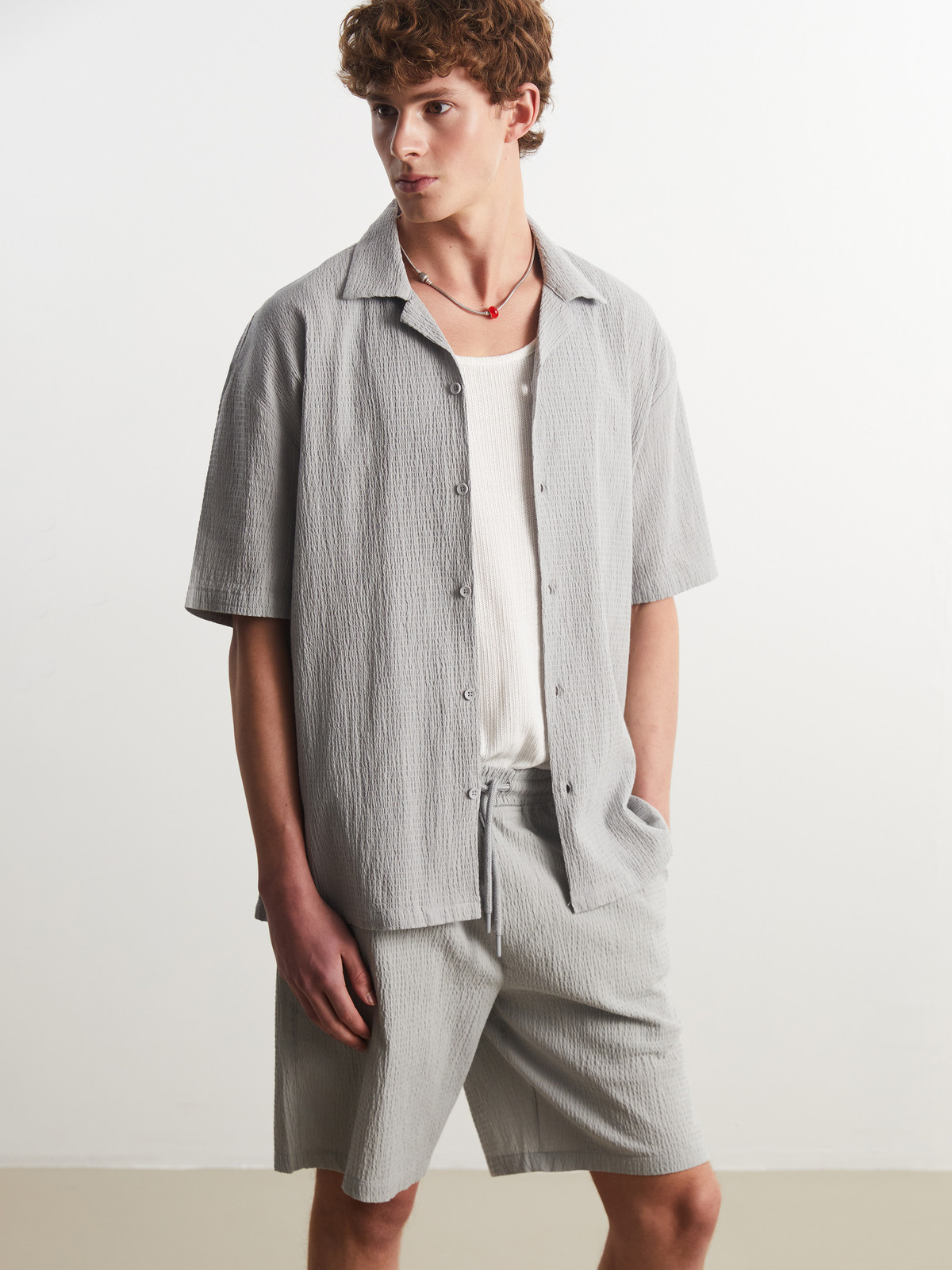 XSIDE Relaxed Fit Short Sleeve Men's Textured Shirt - S5OG41Z8-YQW