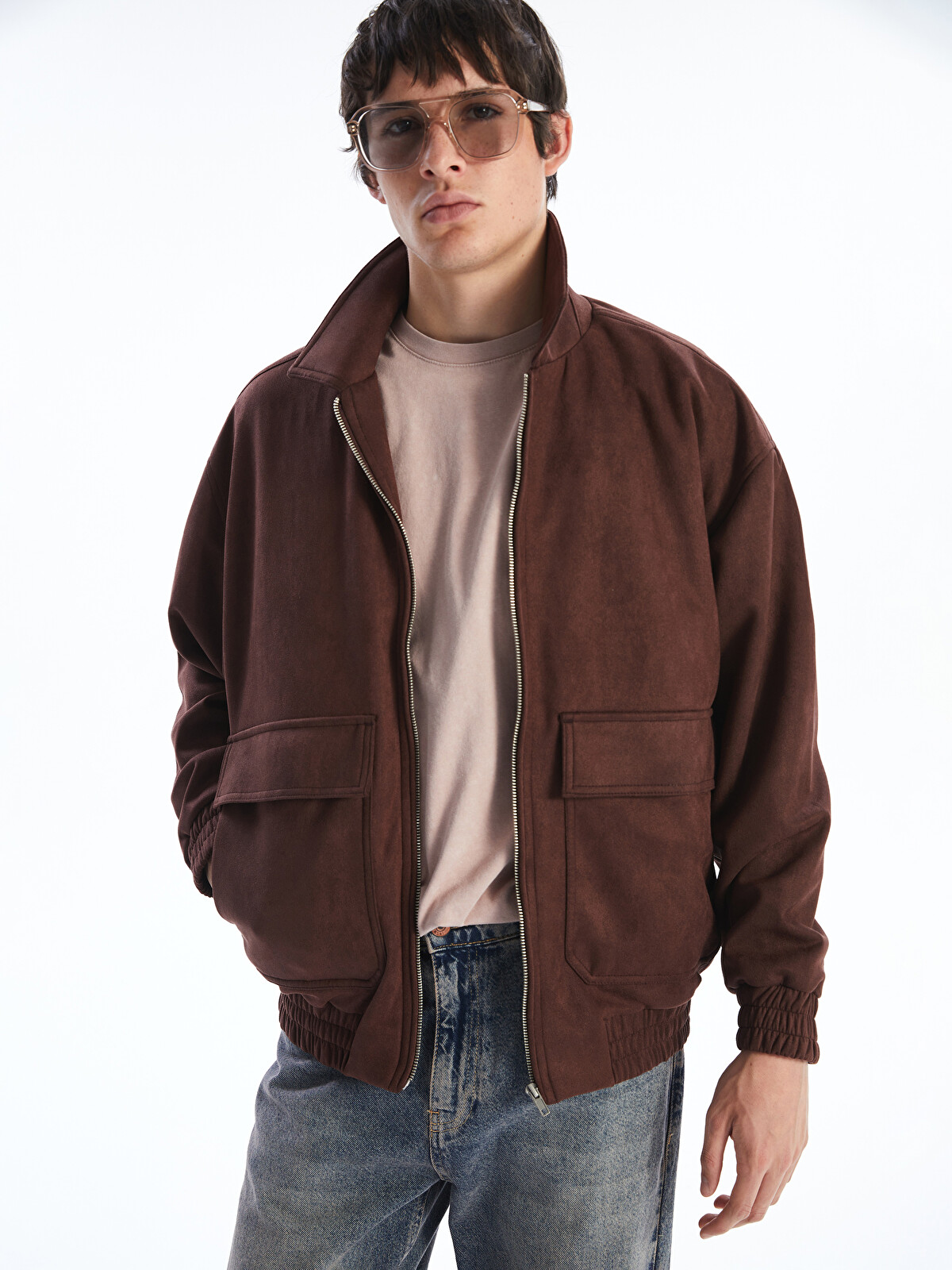 XSIDE Loose Fit Collared Neck Suede Men's Jacket - S5OH68Z8-J0Y