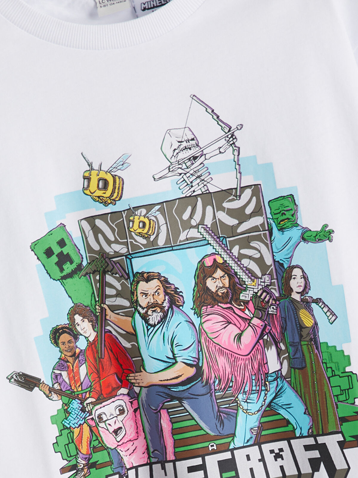 LCW Kids Beyaz Bisiklet Yaka Minecraft Baskılı Erkek Çocuk Tişört