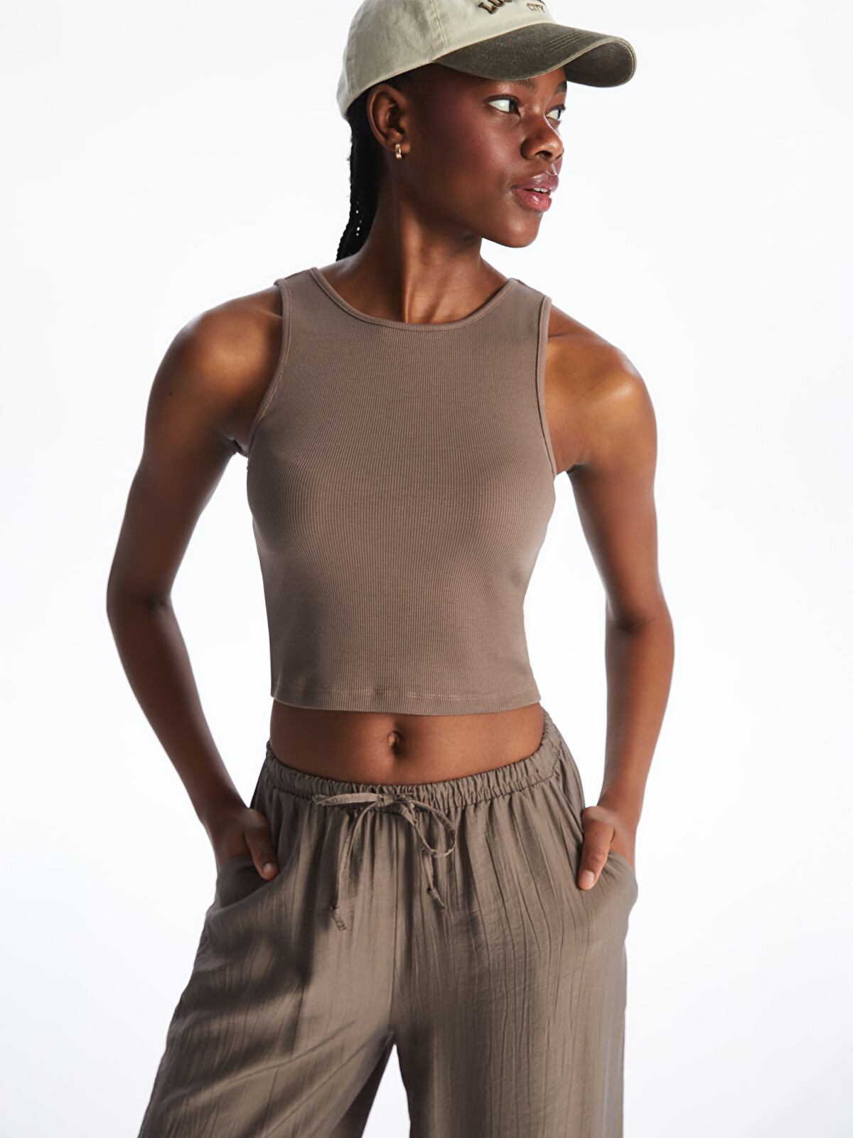 XSIDE Crew Neck Crop Women's Tank Top - S5OM77Z8-PS7 | LC Waikiki