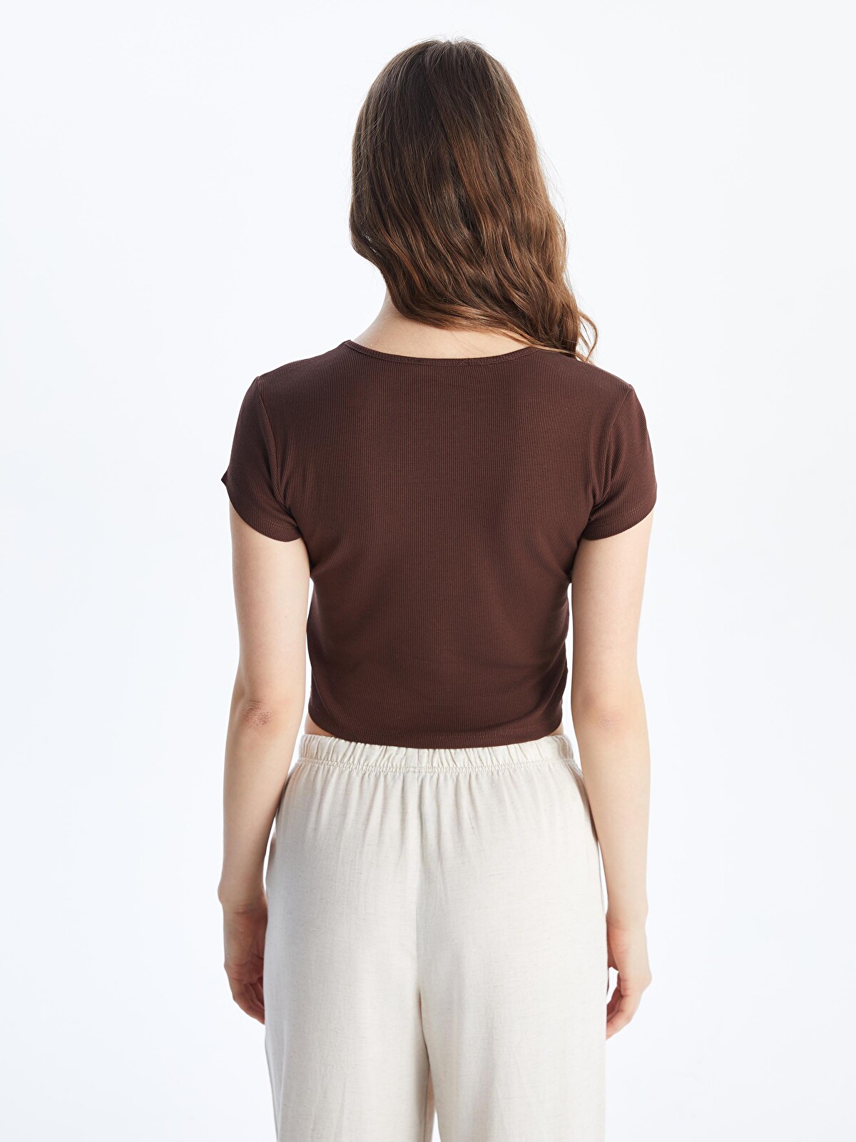 XSIDE Crew Neck Textured Women's Crop Top - S5OM81Z8-DJ7 | LC Waikiki