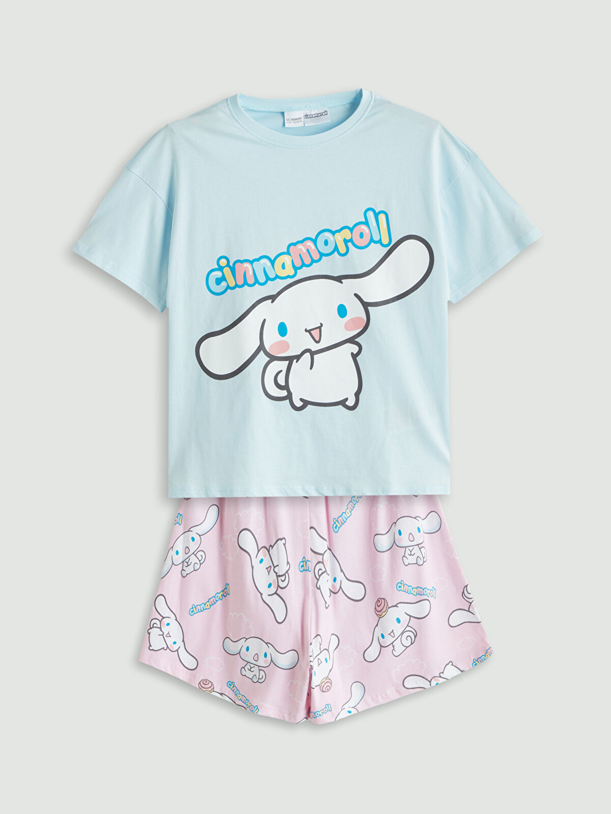 LCW Kids Mavi Bisiklet Yaka Cinnamoroll Baskılı Kız Çocuk Şortlu