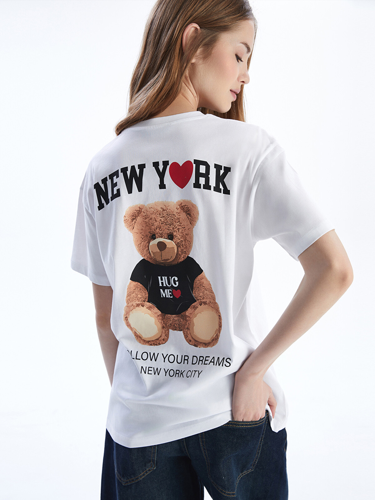 XSIDE Crew Neck Bear Teddy Printed Women's T-shirt - S5ON34Z8-Q6K