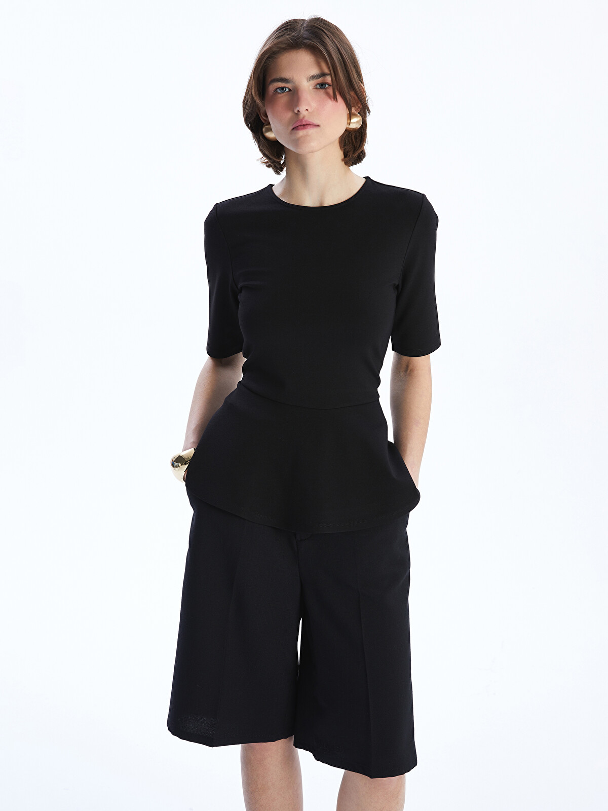 LCW Vision Siyah Bisiklet Yaka Peplum Bluz - S5OO47Z8-CVL | LCW