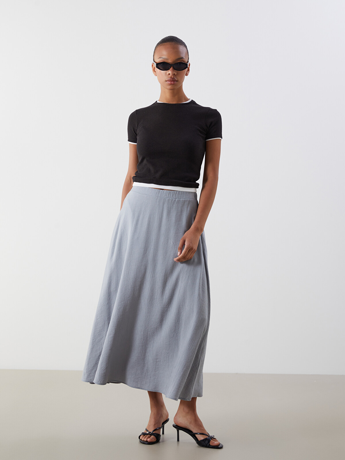 LCW Vision Elasticated Waist A-Line Skirt - S5OU30Z8-HWT - LC Waikiki