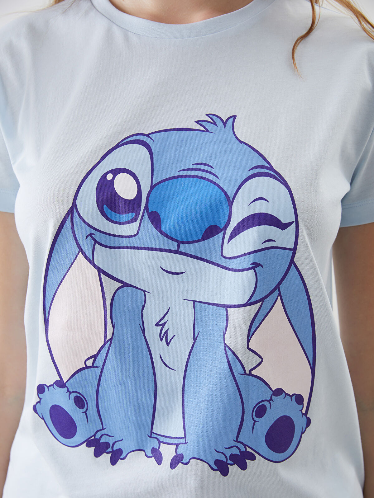 tekito様 Pembe Stitch Lisanslı Kısa Kollu Bisiklet Yaka Pamuklu Arkası