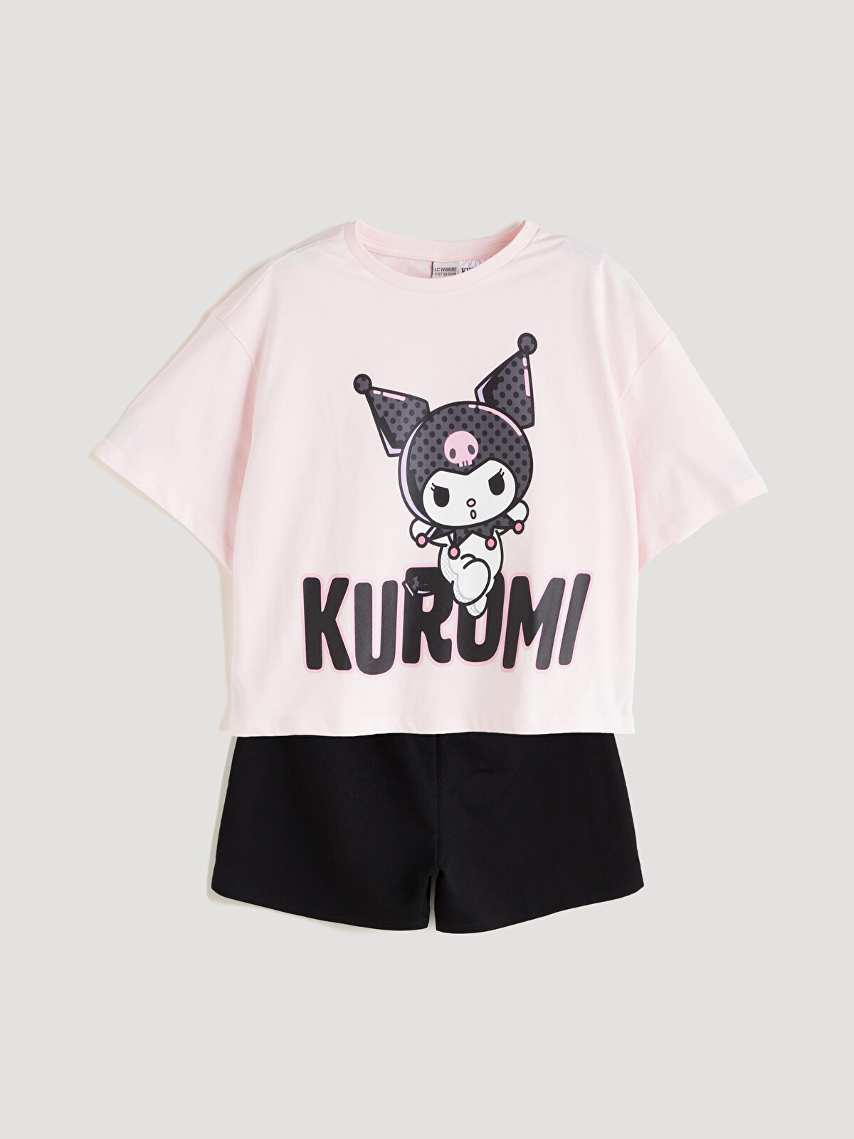 LCW Kids Pembe Bisiklet Yaka Kuromi Baskılı Kız Çocuk Tişört ve
