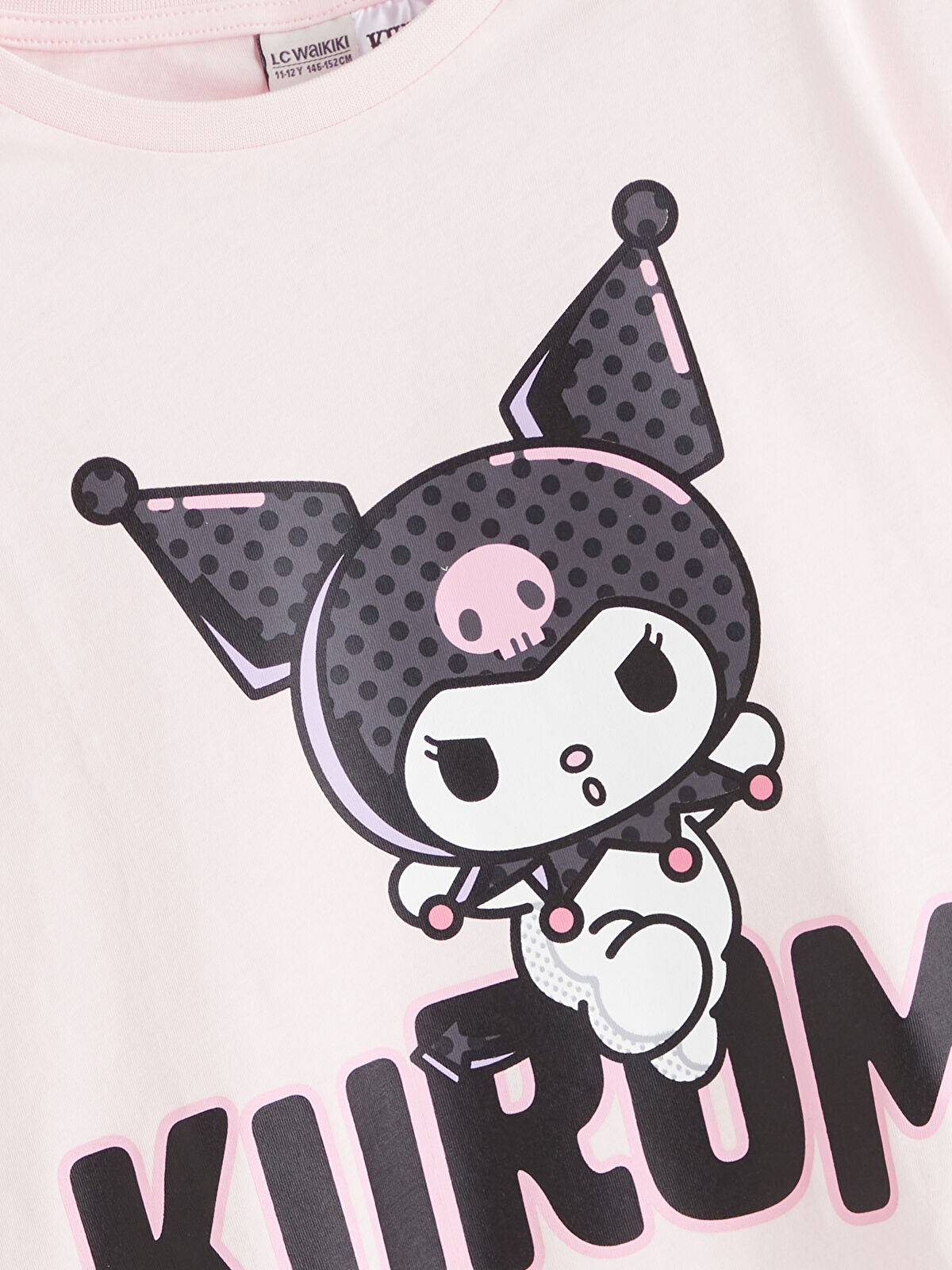 LCW Kids Pembe Bisiklet Yaka Kuromi Baskılı Kız Çocuk Tişört ve
