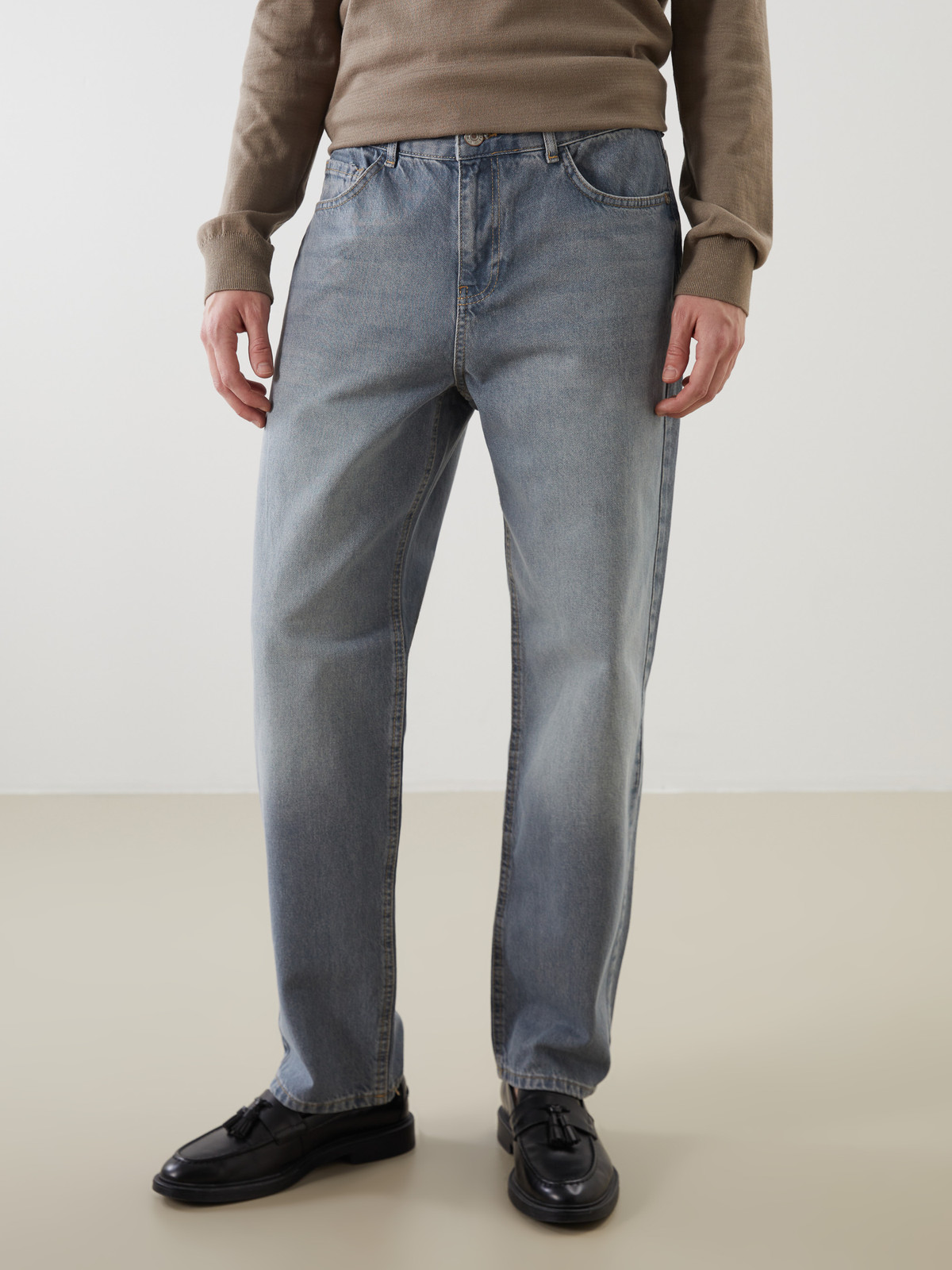 LCW Jeans Gri Denim Düz Baggy Fit Normal Bel Geniş Paça Erkek Jean