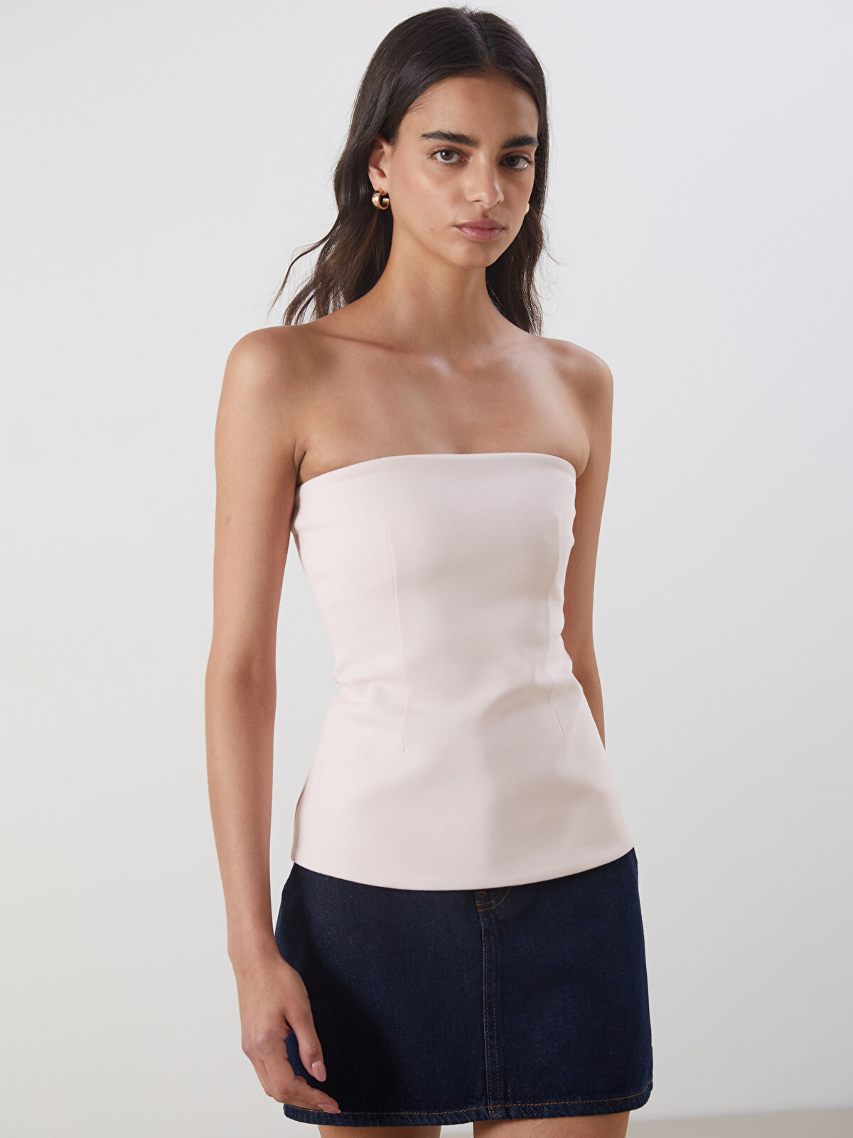 LCW Vision Straplez Yaka Peplum Bluz