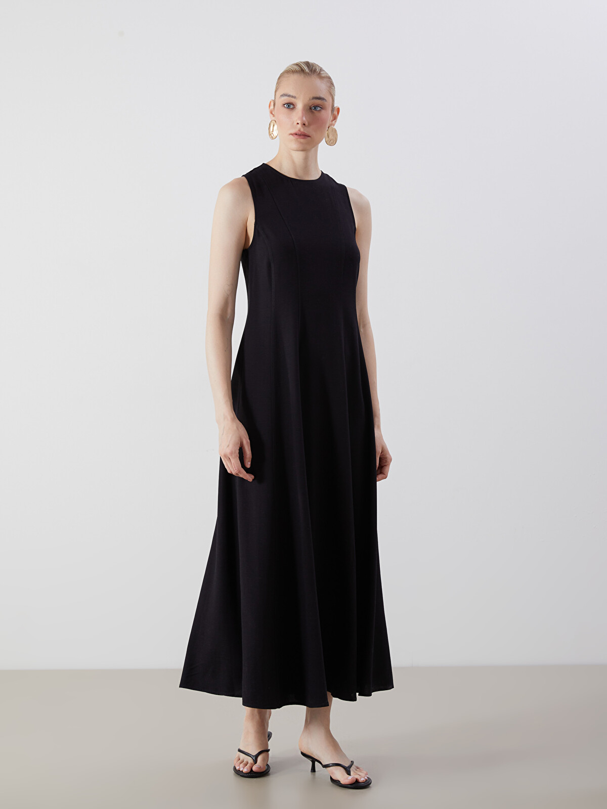 LCW Vision Crew Neck A-line Linen Blend Dress - S5PC12Z8-CVL | LC