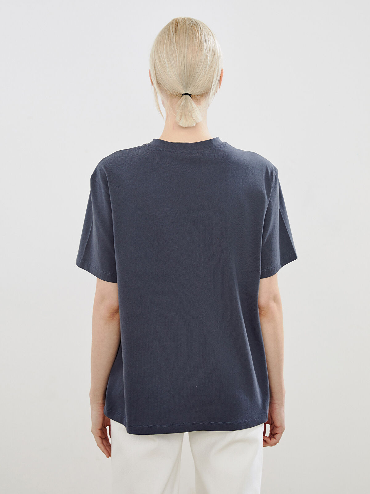 Soulife Antrasit Bisiklet Yaka Baskılı Oversize Kadın Tişört