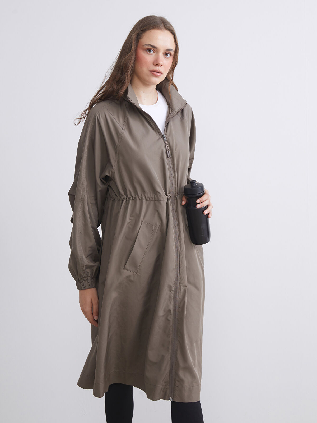 LCW Modest Bej Dik Yaka Oversize Kadın Yağmurluk - S5PF40Z8-DFV | LCW