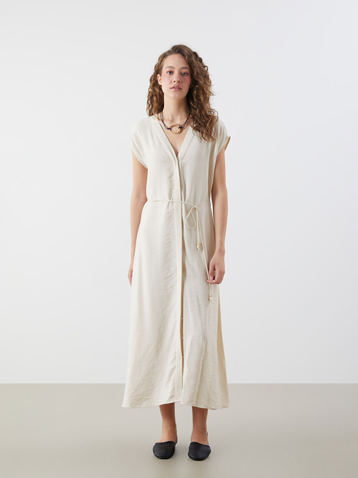 LCWAIKIKI Classic V-Neck Textured Dress -S5PN72Z8-JRB - LC