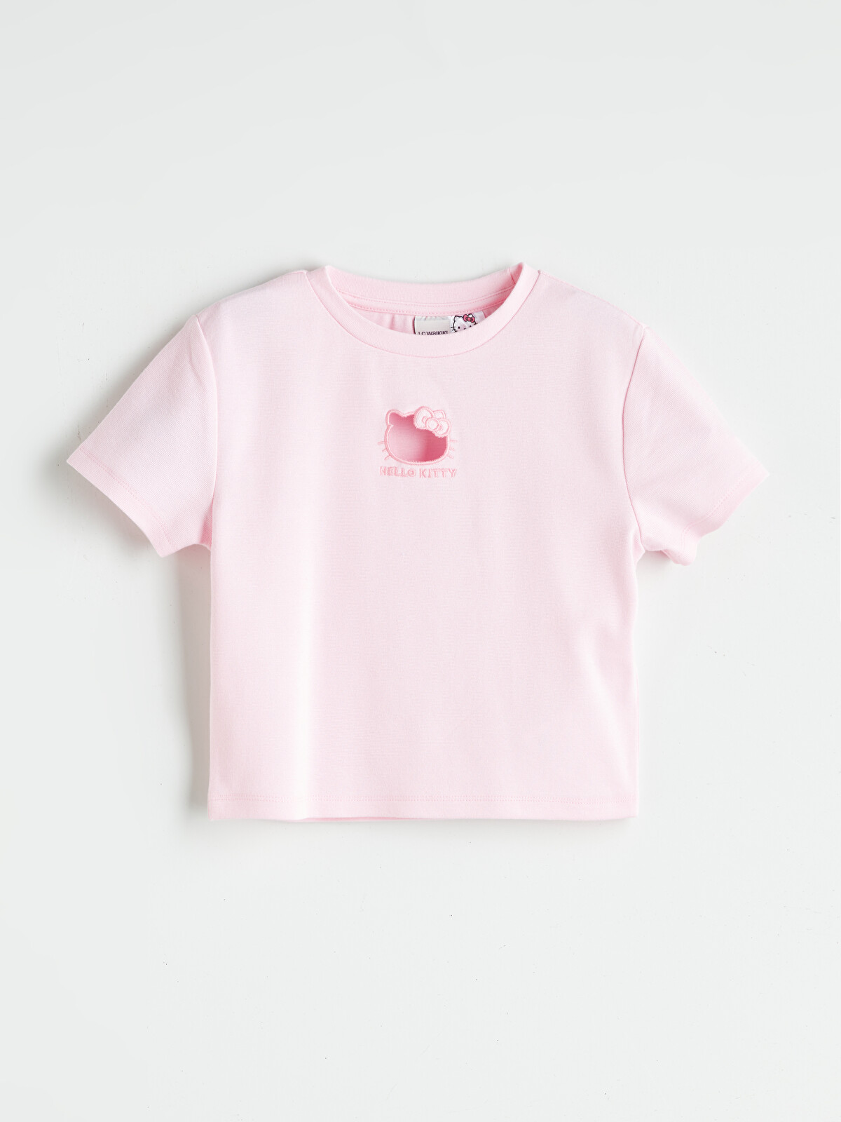 LCW Kids Pembe Bisiklet Yaka Hello Kitty Nakışlı Kız Çocuk Crop