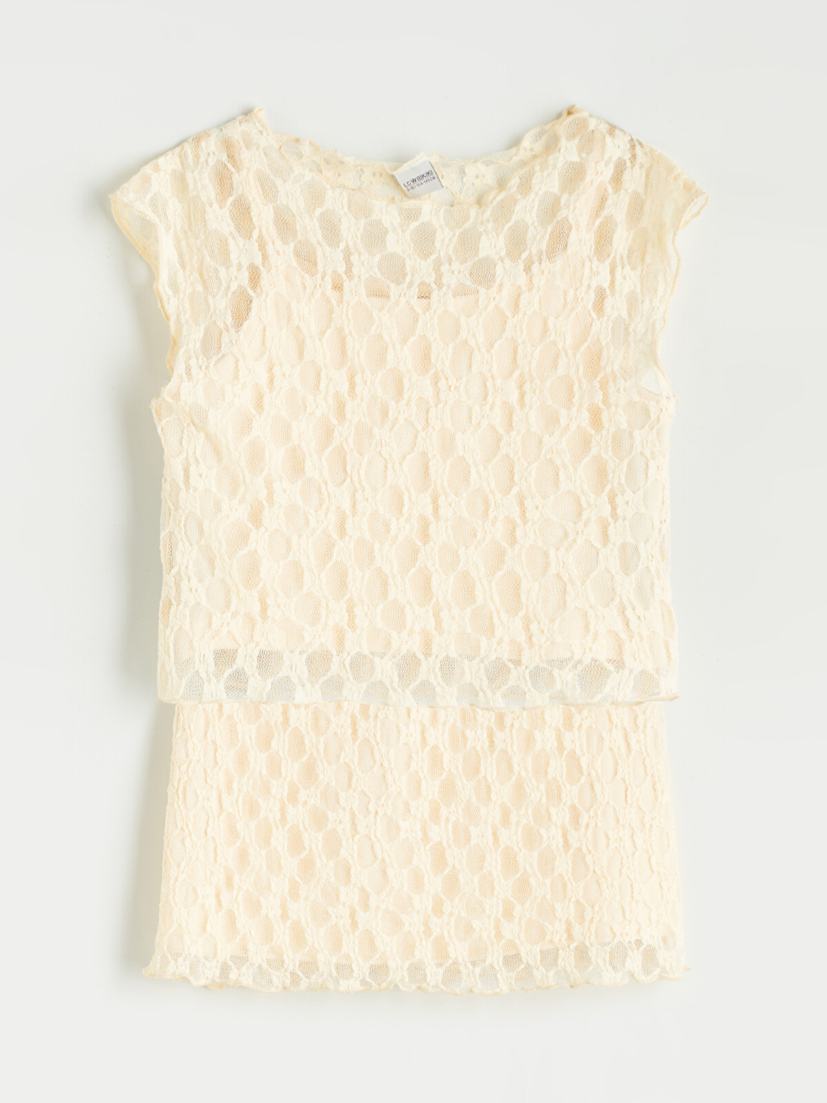 なっちゃんセレクト LCW Kids Sarı Bisiklet Yaka Dantel Detaylı Kız Çocuk Bluz ve Etek