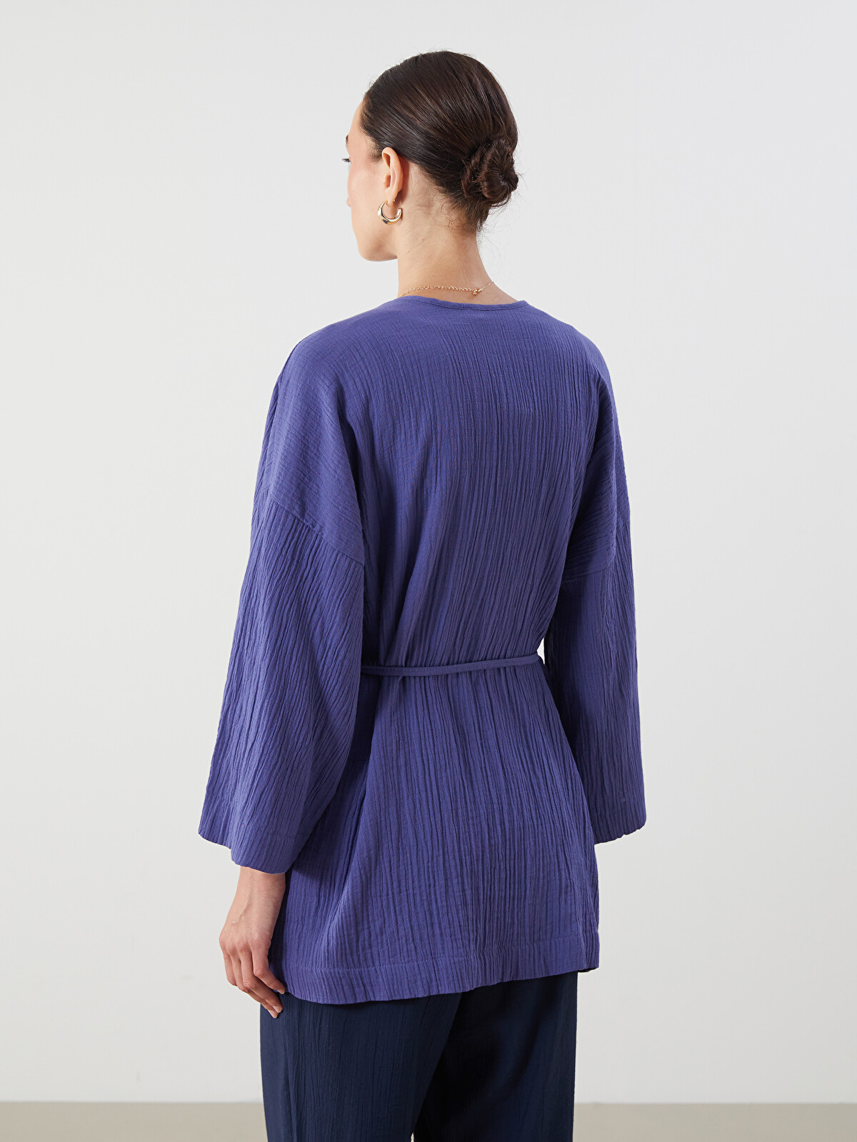 Qoo　0728 LCWAIKIKI Classic Mor Şal Yaka Oversize Dokulu Kadın Kimono