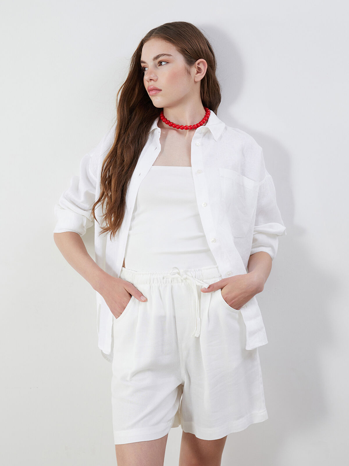 XSIDE %100 Keten Oversize Kadın Gömlek