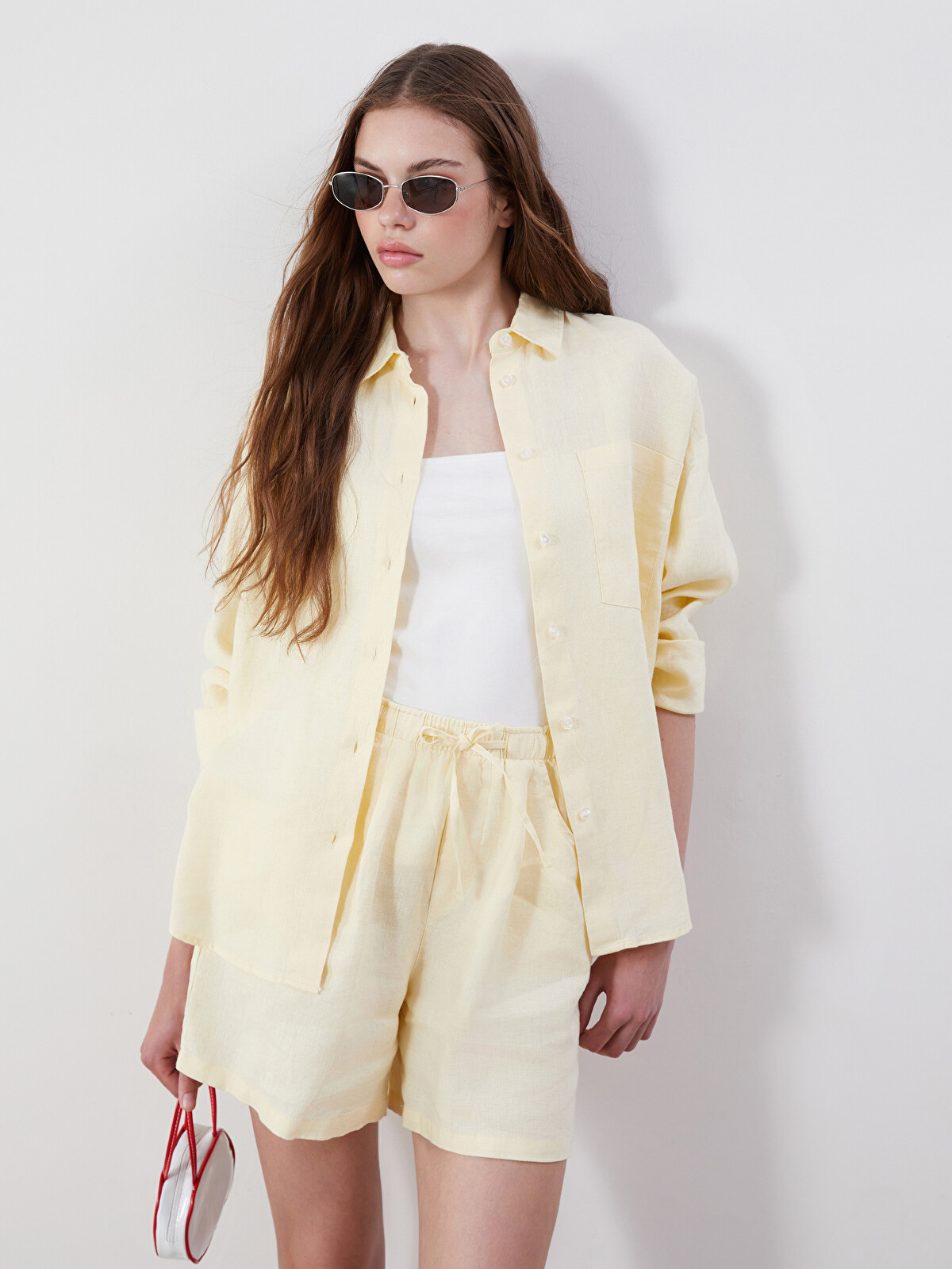 XSIDE 100% Linen Oversize Women's Shirt - S5QF14Z8-CVA | LC Waikiki