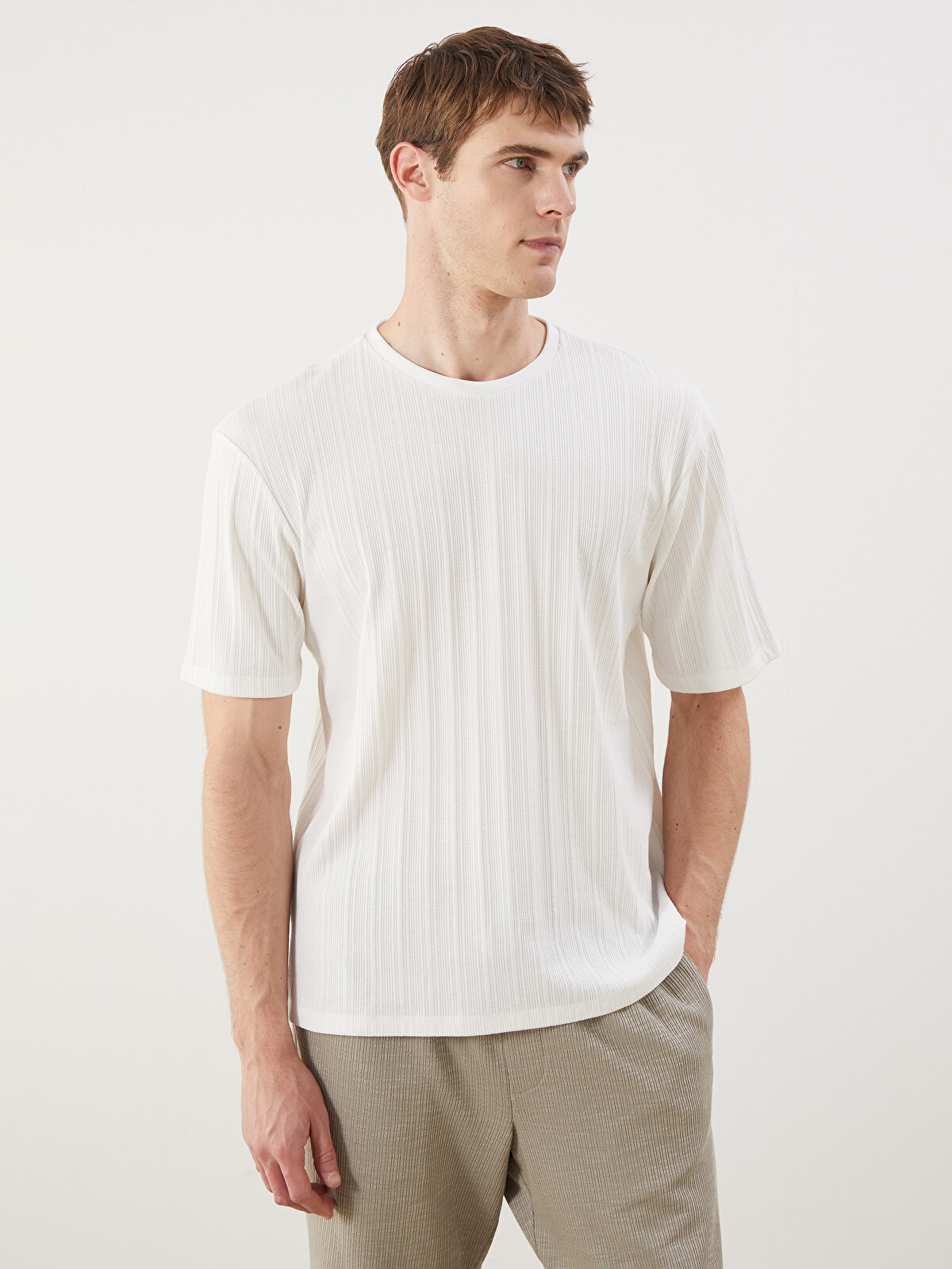 LCW Vision Crew Neck Men's Textured T-Shirt - S5QF95Z8-R9J - LC