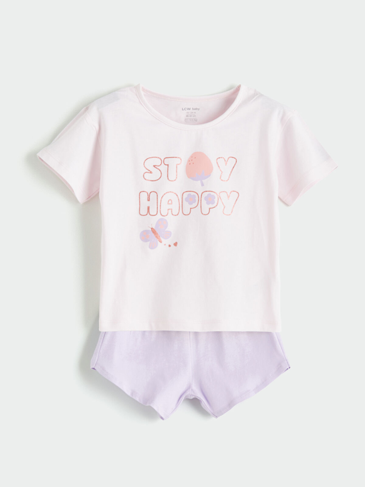 LCW baby Bisiklet Yaka Baskılı Kız Bebek Tişört ve Şort 2'li