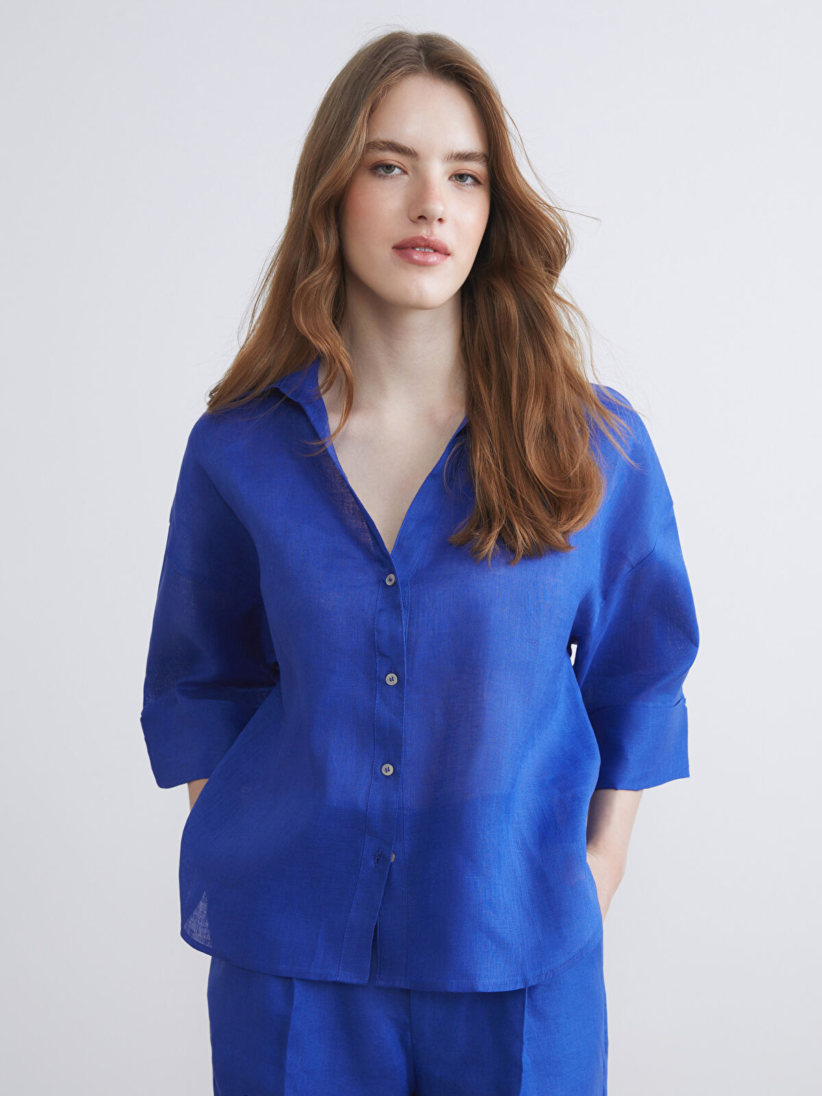 LCW Vision Oversize %100 Keten Kadın Gömlek