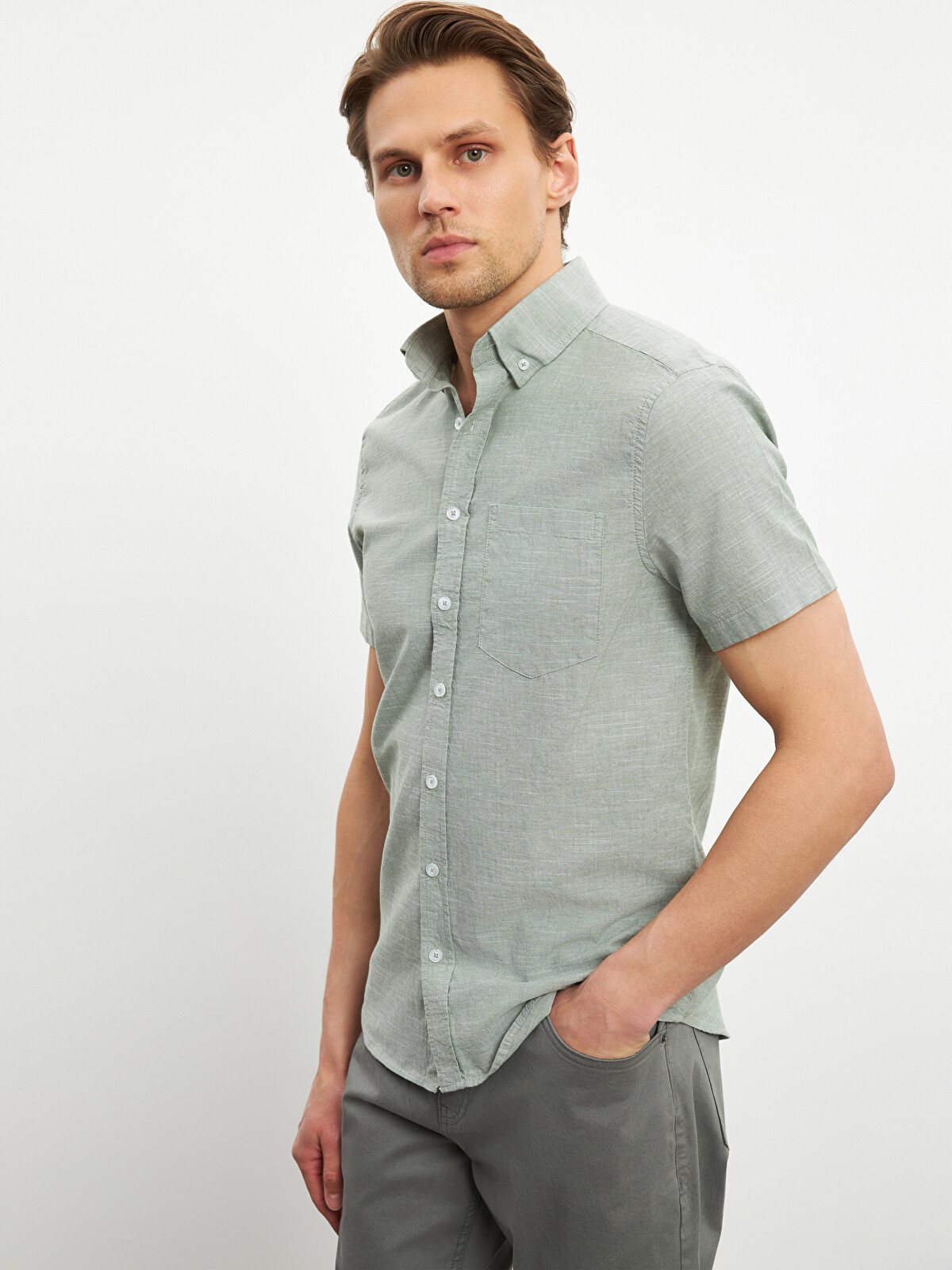 LCWAIKIKI Classic Regular Fit Keten Karışımlı Erkek Gömlek