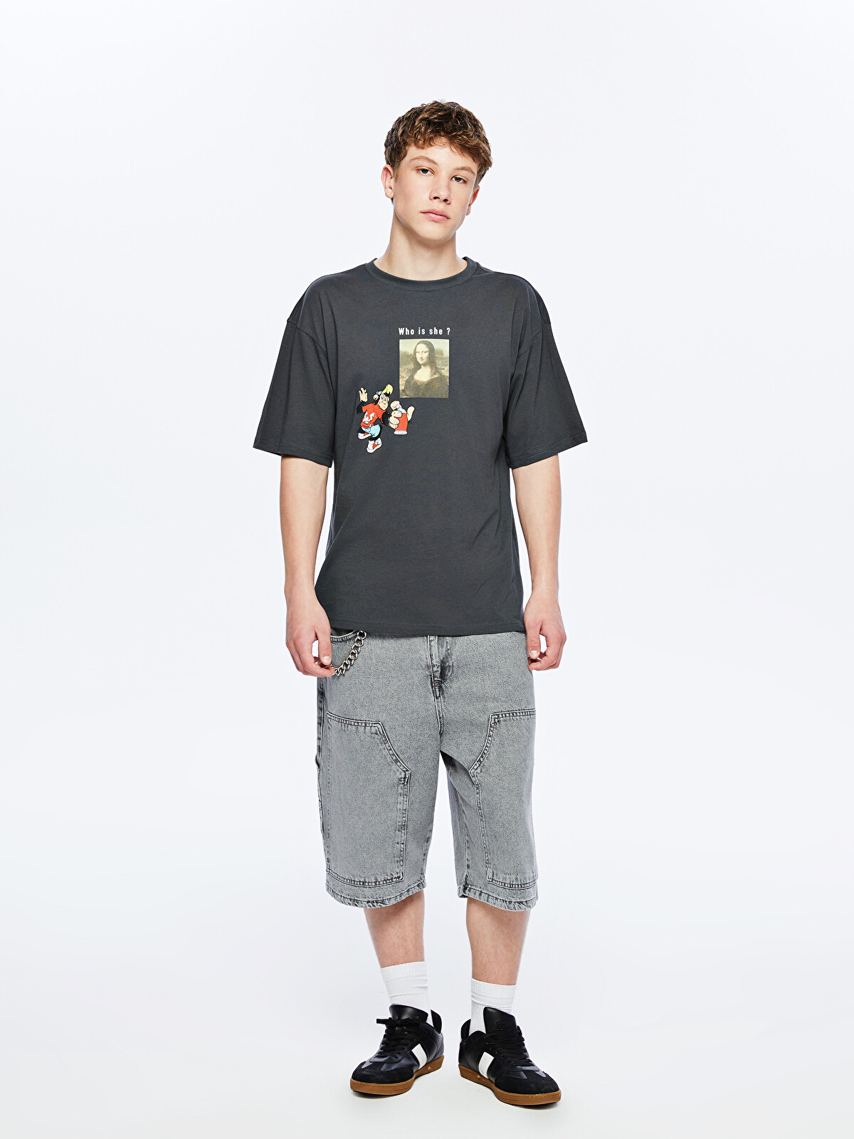 LCW Kids Crew Neck Mona Lisa Printed Teenage Boys' T-shirt