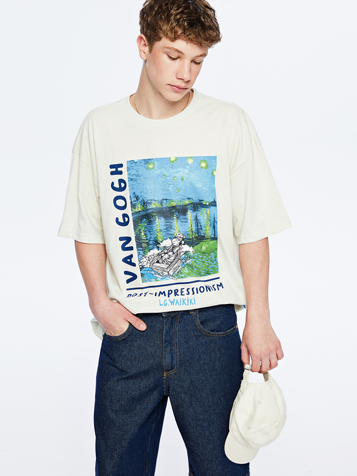 LCW Kids Crew Neck Van Gogh Printed Teenage Boys' T-shirt