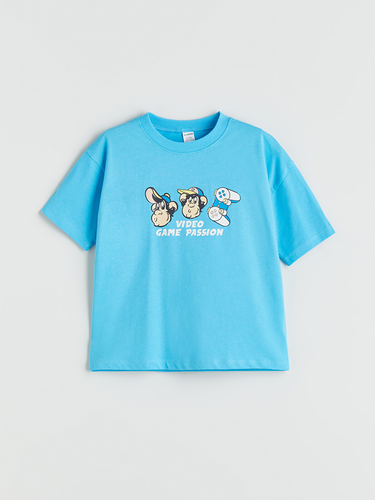 LCW Kids Mavi Nostaljik Maymun Baskılı Erkek Çocuk Tişört