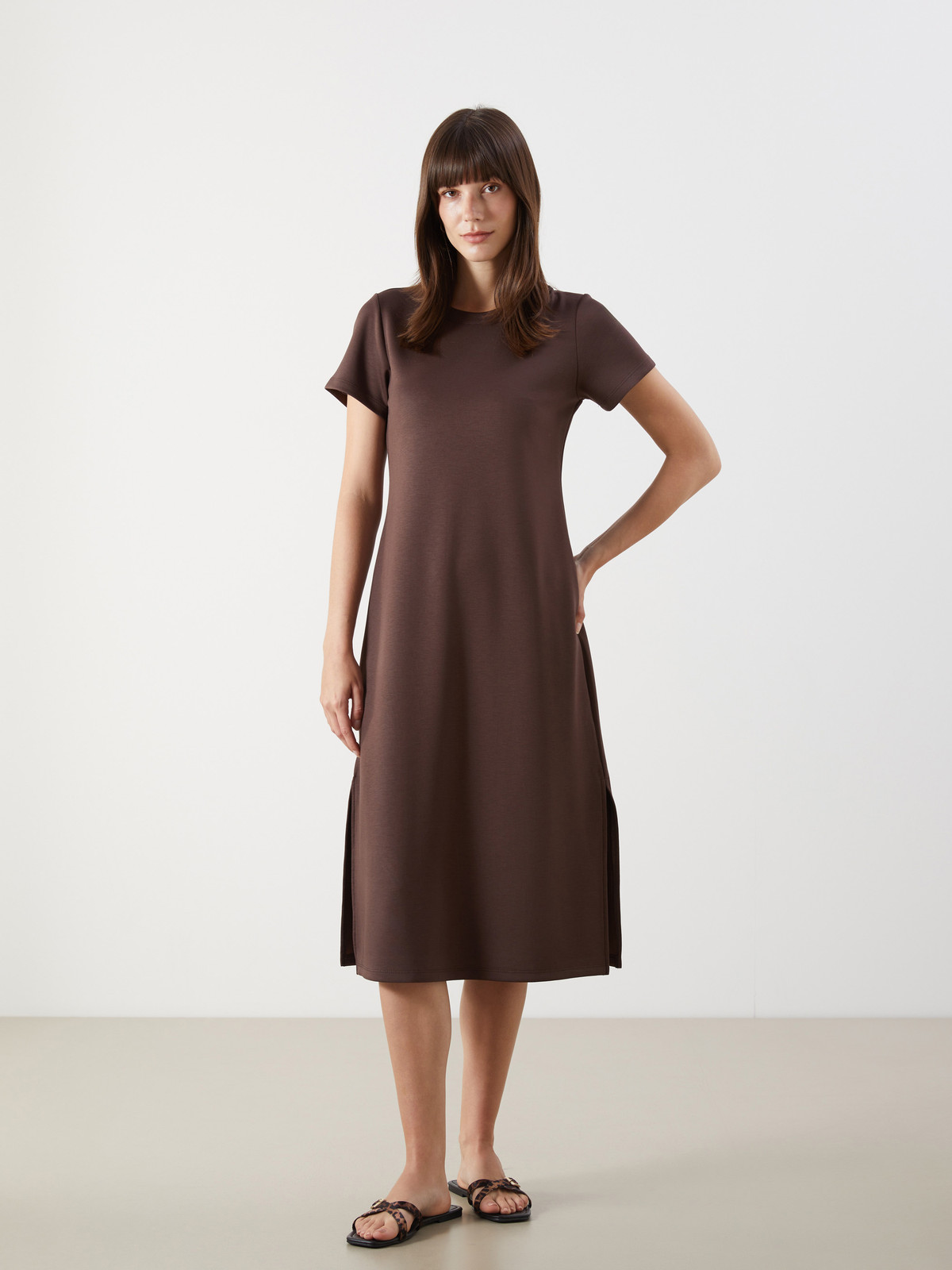 LCW Comfort Bisiklet Yaka Midi Elbise - S5QT54Z8-D2N | LC Waikiki