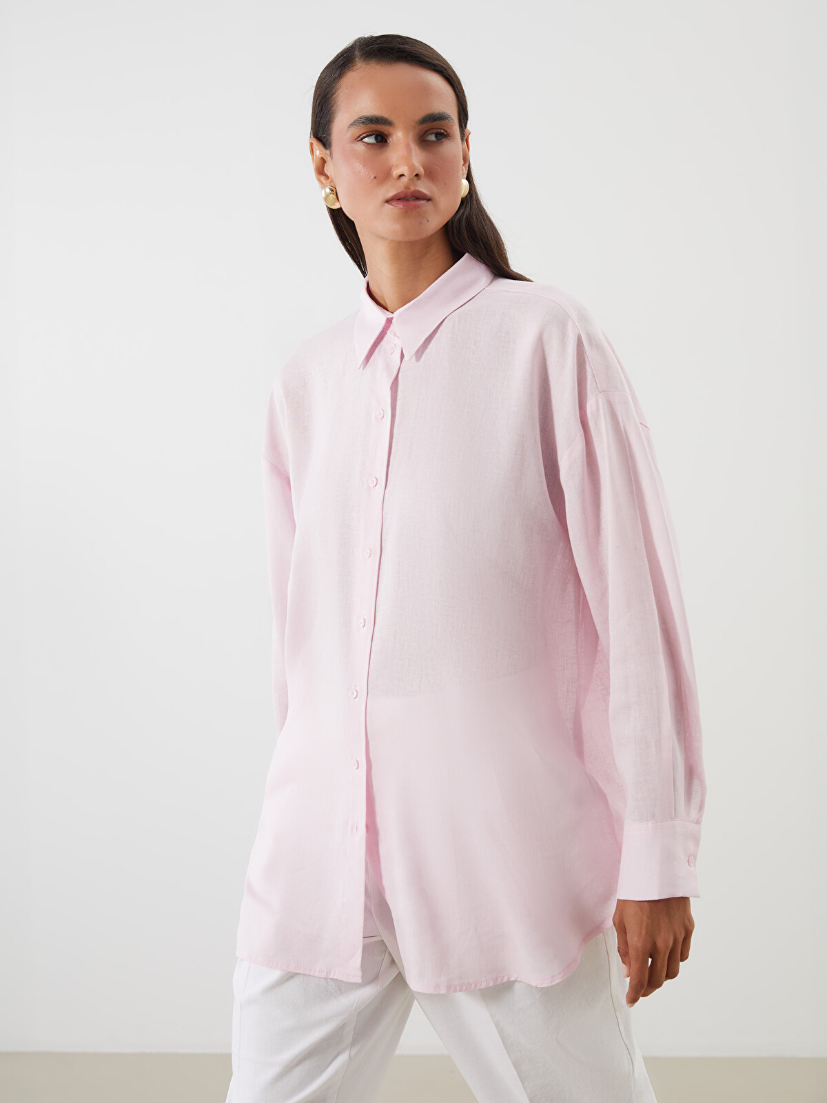 LCW Modest Oversize Linen Blend Women's Shirt Tunic - S5R368Z8-CVR
