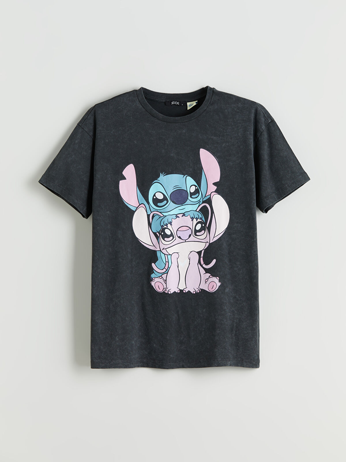 XSIDE Antrasit Bisiklet Yaka Lilo & Stitch Baskılı Kadın Tişört