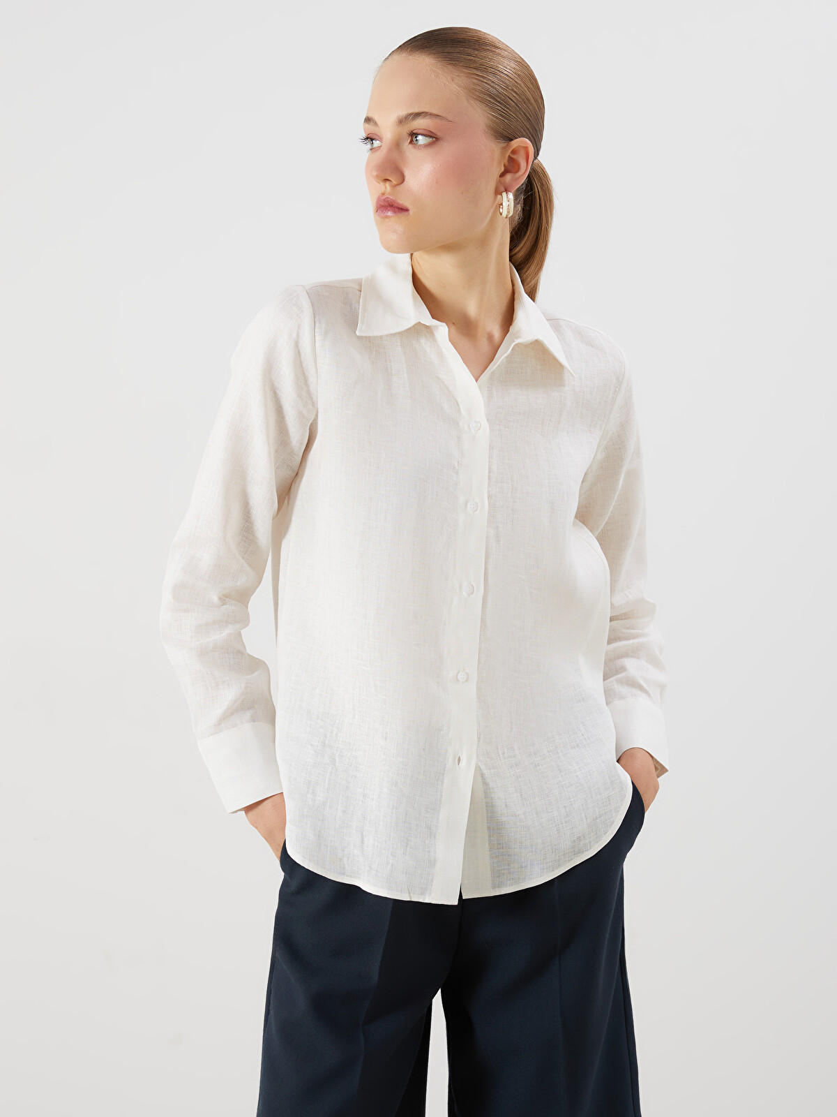 LCW Vision 100% Linen Women's Shirt - S5R878Z8-R9J | LC Waikiki
