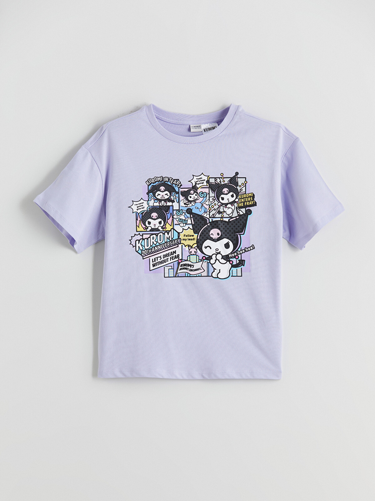 LCW Kids Lila Bisiklet Yaka Kuromi Baskılı Kız Çocuk Tişört