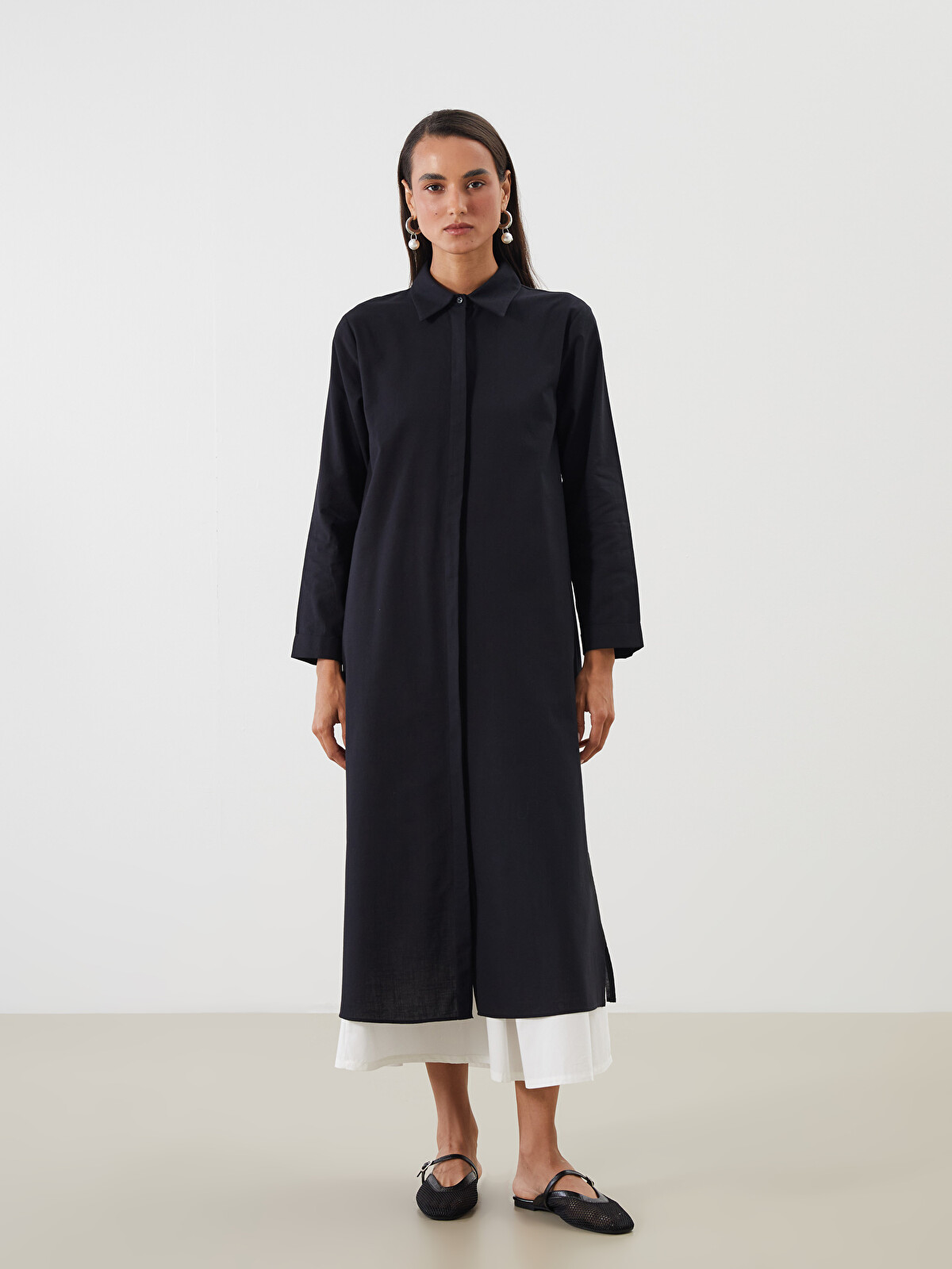 LCW Modest Siyah Loose Fit Kadın Gömlek Tunik - S5RC04Z8-CVL | LCW