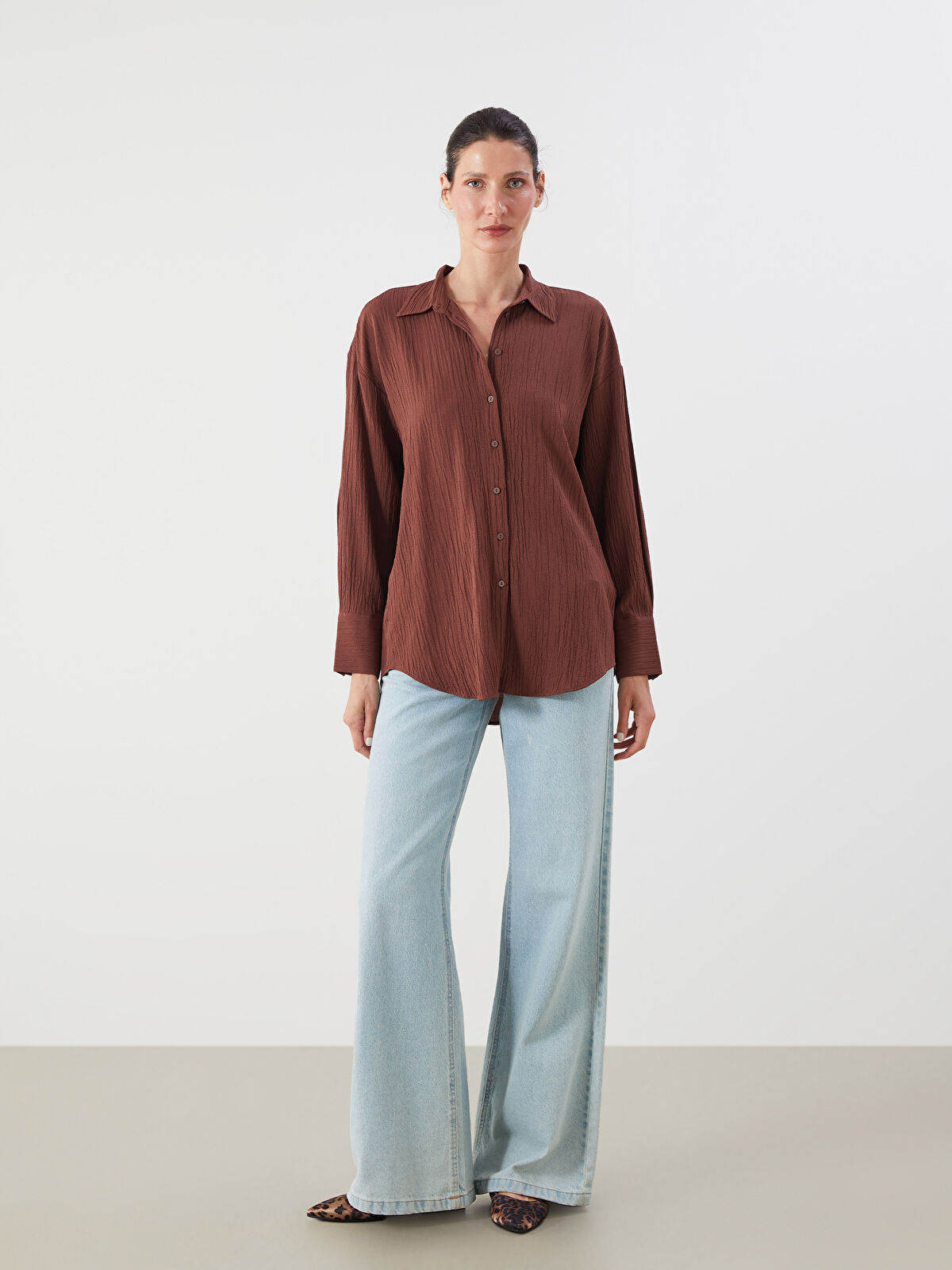 LCWAIKIKI Classic Textured Oversize Women's Shirt -S5RF64Z8