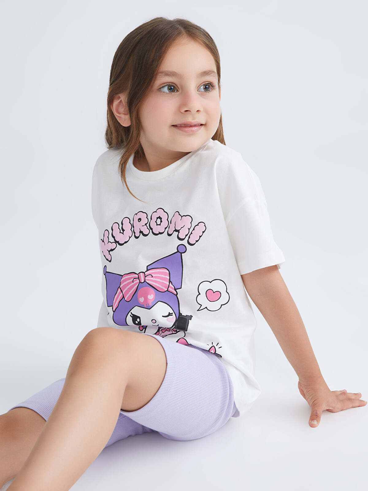LCW Kids Beyaz Kuromi Baskılı Kız Bebek Tişört ve Tayt 2'li