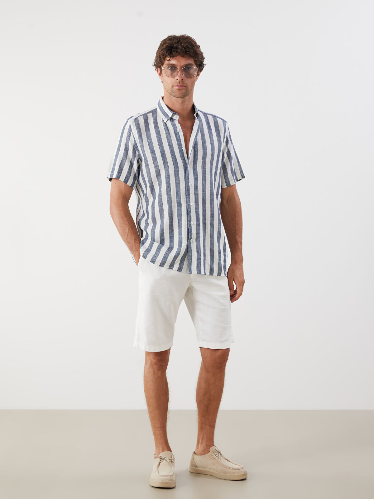 SOUTHBLUE Regular Fit Short Sleeve Striped Dobby Fabric
