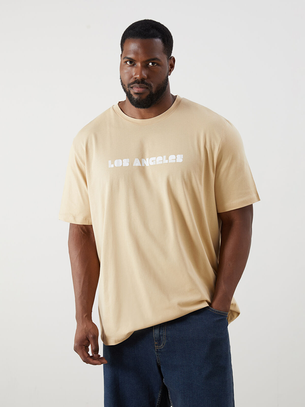 XSIDE Plus Size Crew Neck Los Angeles Print Cotton Men's T