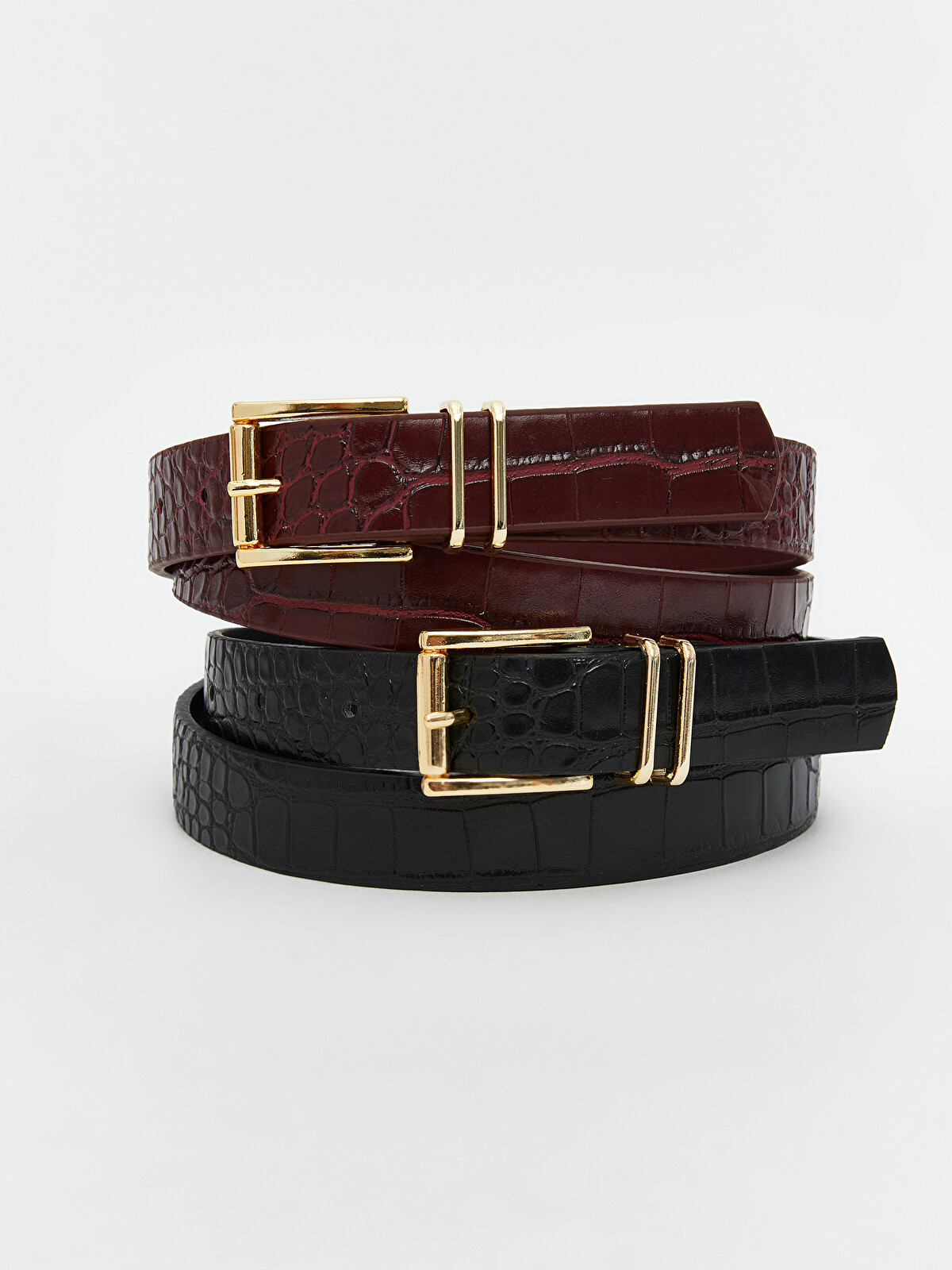 LCW ACCESSORIES Faux Leather Croc Effect Women's Belt 2 Pack