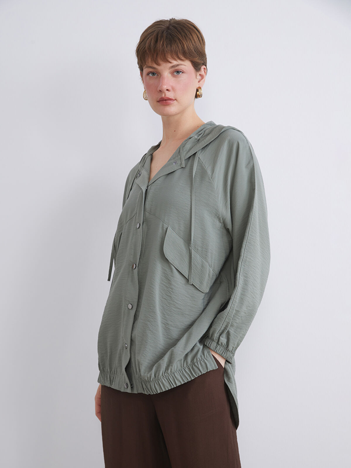 ラッパ LCWAIKIKI Classic Haki Kapüşonlu Kadın Ceket - S5RP80Z8-R1C | LCW