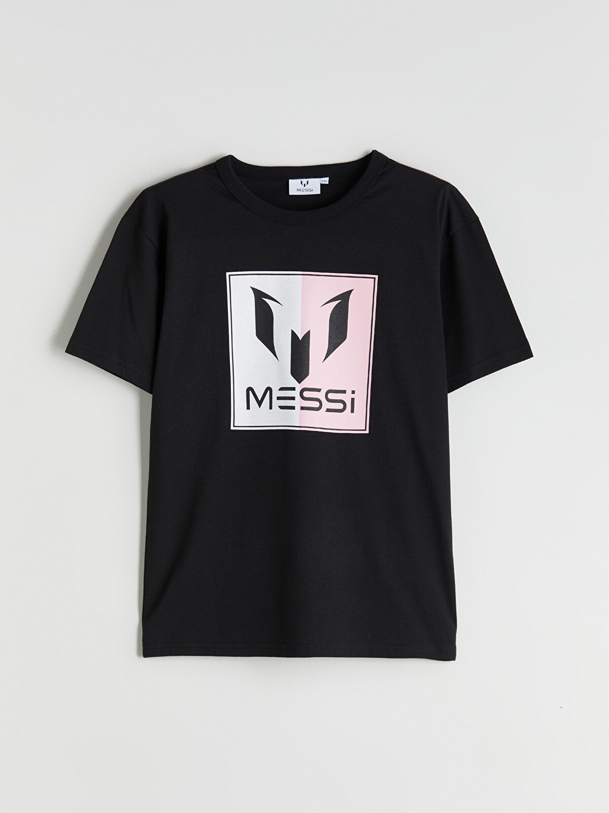 LCW Kids Siyah Bisiklet Yaka Messi Baskılı Erkek Çocuk Tişört